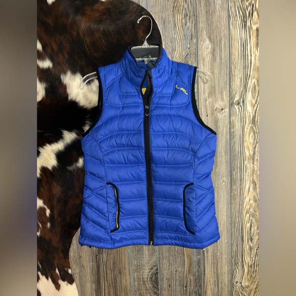 Lauren Ralph Lauren size small women’s blue and yellow zip puffer down vest - Picture 1 of 5
